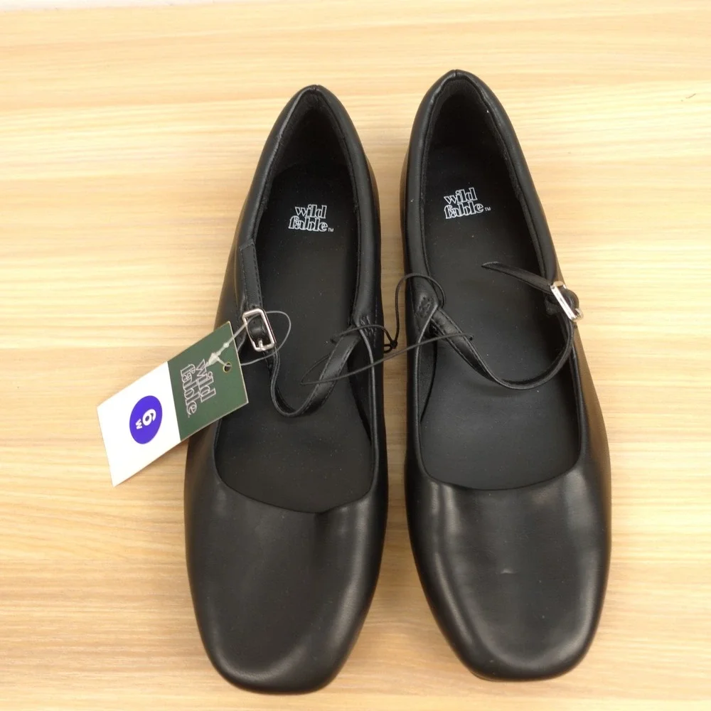 Mary Jane Ballet Flats Womens 6 W Black Soft Goth Leather Academia WILD FABLE